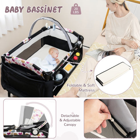 4 in 1 Pack and Play - Portable Baby Nursery Center with Bassinet, Purple