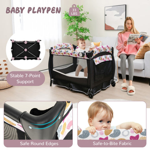 4 in 1 Pack and Play - Portable Baby Nursery Center with Bassinet, Purple