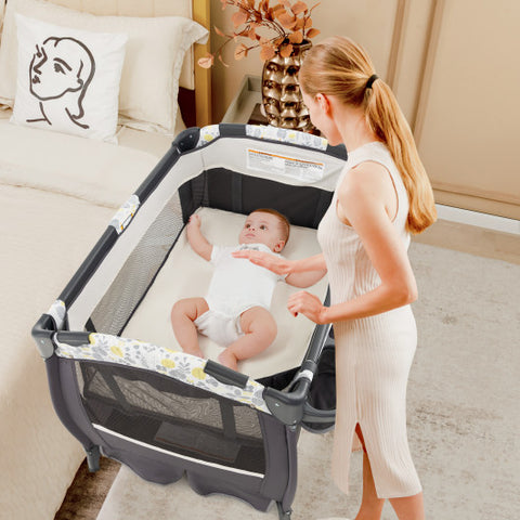 4 in 1 Pack and Play - Portable Baby Nursery Center with Bassinet, Yellow