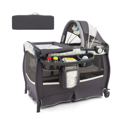 4 in 1 Pack and Play - Portable Baby Nursery Center with Bassinet, Yellow