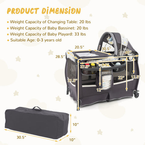 4 in 1 Pack and Play - Portable Baby Nursery Center with Bassinet, Yellow