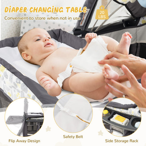 4 in 1 Pack and Play - Portable Baby Nursery Center with Bassinet, Yellow