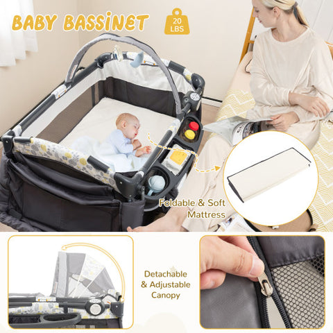 4 in 1 Pack and Play - Portable Baby Nursery Center with Bassinet, Yellow