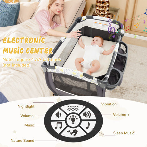 4 in 1 Pack and Play - Portable Baby Nursery Center with Bassinet, Yellow