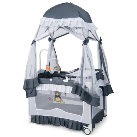 Bassinet with Changing Table - Convertible with Removable Changing Table and Detachable Mesh Net, Grey