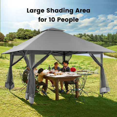 Instant Pop Up Canopy - 13 x 13 Feet Tent with Mesh Sidewall, Gray