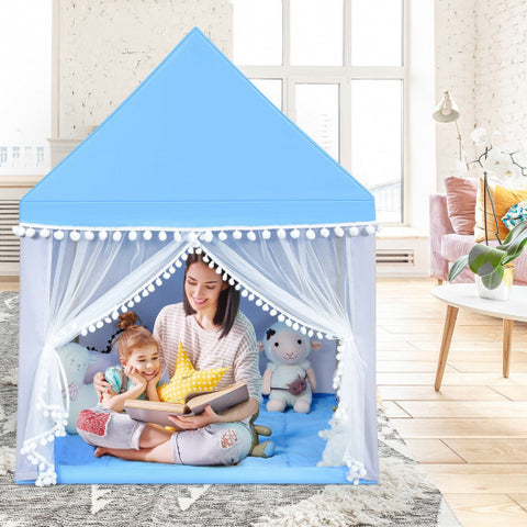 Kid Playhouse - Large Playhouse Children Play Castle Fairy Tent Gift with Mat, Blue