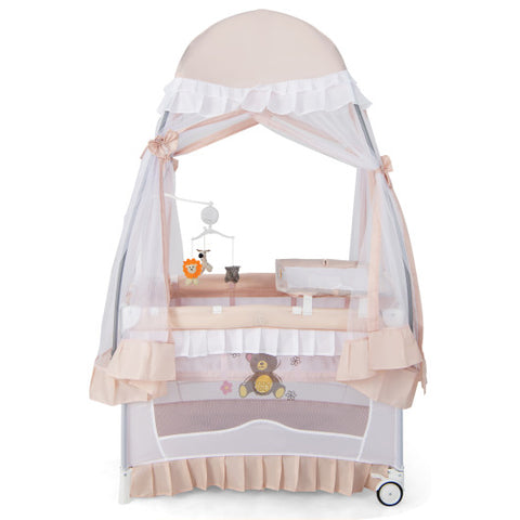 Bassinet with Changing Table - Convertible with Removable Changing Table and Detachable Mesh Net, Pink
