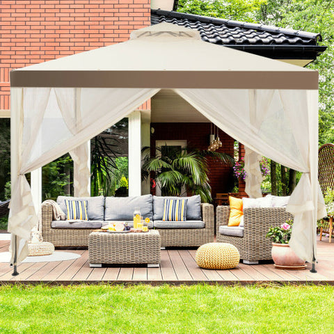 Canopy Gazebo Tent - Shelter Garden Lawn Patio with Mosquito Netting, Beige
