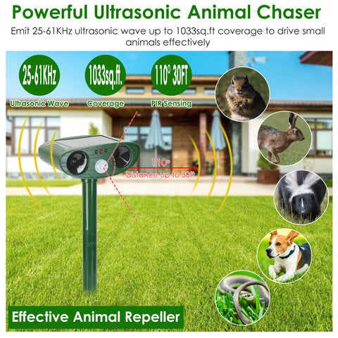 Solar Ultrasonic Animal Rat Repeller Repellent PIR Motion