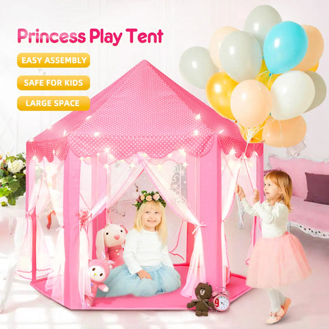 Princess Castle Play Tent for Toddlers Girls Hexagon Playhouse with Star Lights Indoor Polyester Toys