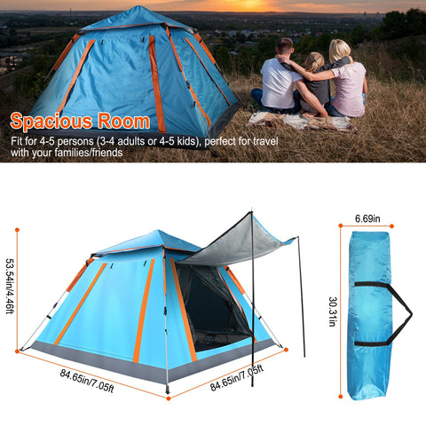 LakeForest 4-5 Person Camping Tent – Waterproof with Mosquito Nets (Blue)