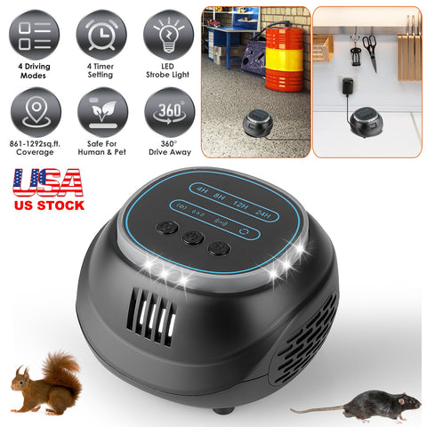 iMounTEK Ultrasonic Rodent Chaser – 4 Modes Strobe 1292 Sq Ft (Black)