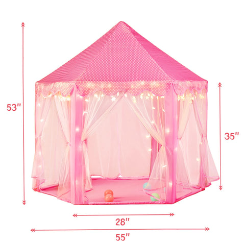 Princess Castle Play Tent for Toddlers Girls Hexagon Playhouse with Star Lights Indoor Polyester Toys