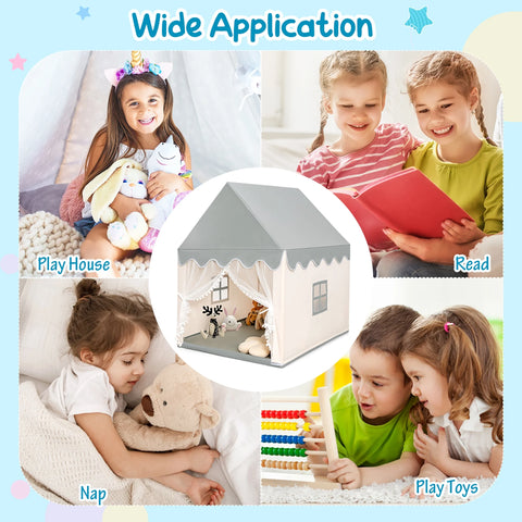 Kids Play Tent Large Playhouse Children Castle Fairy Tent Gift W/ Washable Mat