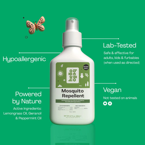 Hello Bello Mosquito Repellent, Made with Natural Lemongrass and Peppermint Oils, 6.7 oz