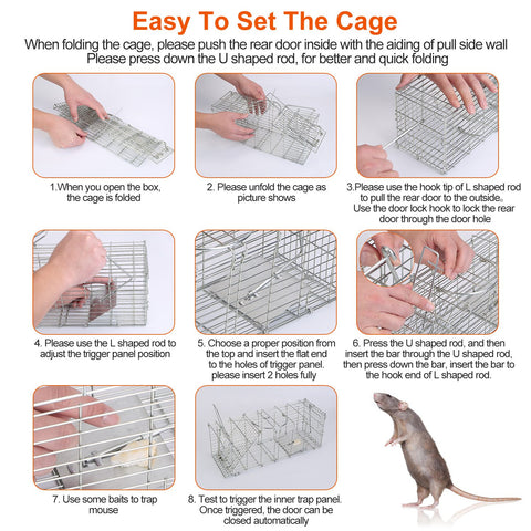 iMounTEK Foldable Rat Trap Cage – Galvanized Iron with L-Shaped Rod