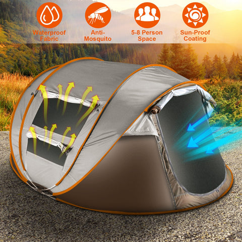LakeForest 5-8 Person Pop Up Tent – Auto Setup Waterproof (Khaki)