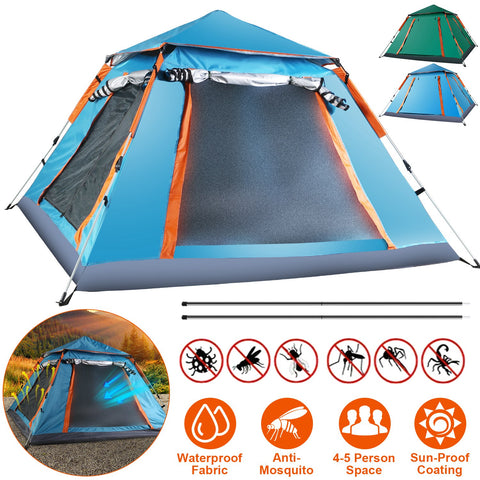 LakeForest 4-5 Person Camping Tent – Waterproof with Mosquito Nets (Blue)