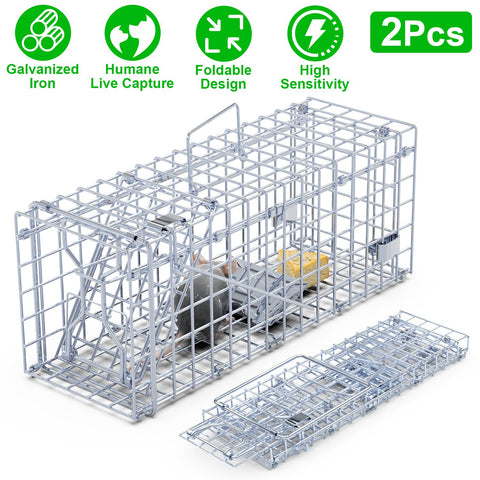 Rodent Rat Mouse Trap Cage 2Pcs Foldable Humane