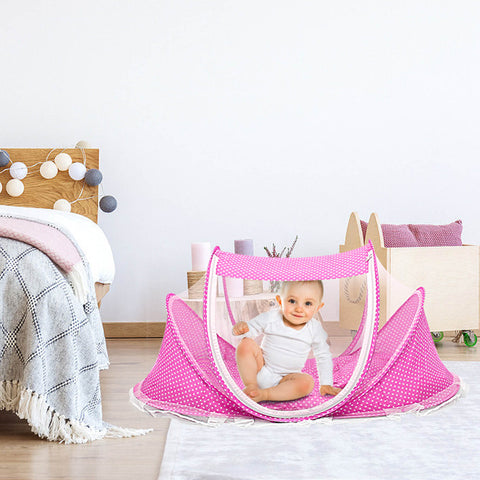 Foldable Baby Travel Bed Portable Infant Mosquito Net Tent Crib Cradle w/ Pillow Mattress Music Box for 0-3 Kids