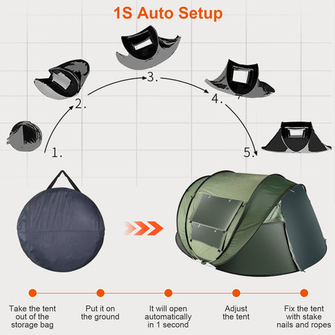 LakeForest 5-8 Person Pop Up Tent – Auto Setup Waterproof (Khaki)