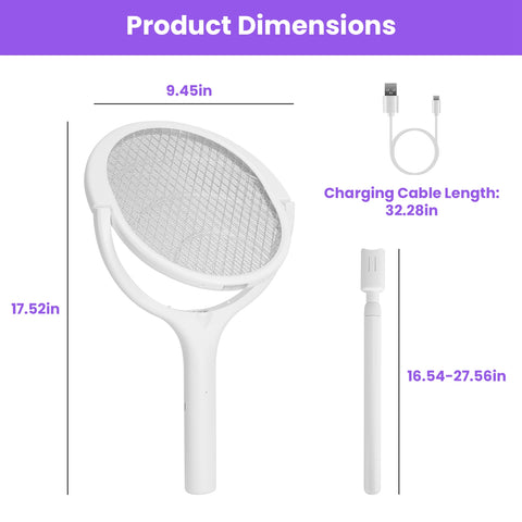 iMounTEK 3-in-1 Electric Bug Zapper Racket – 90° Rotating Telescopic Wand
