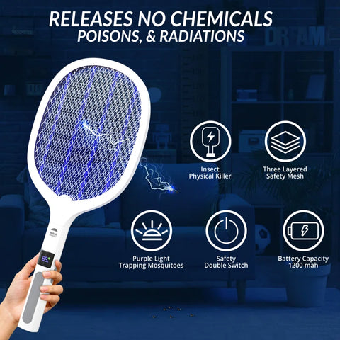 Electric Bug Zapper, Instant Fly Swatter Rechargeable Racket for Indoor and Outdoor