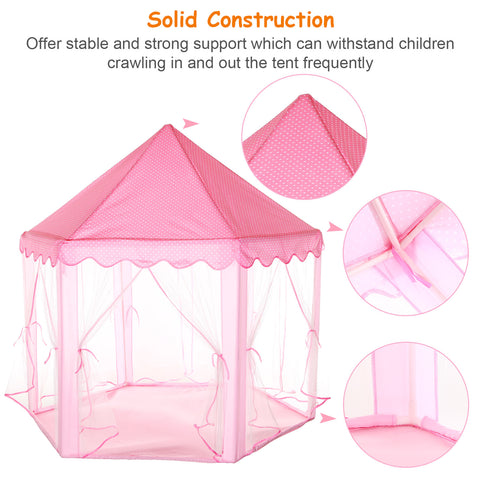Kids Play Tents Princess for Girls Princess Castle Children Playhouse Indoor Outdoor Use w/ Carry Case