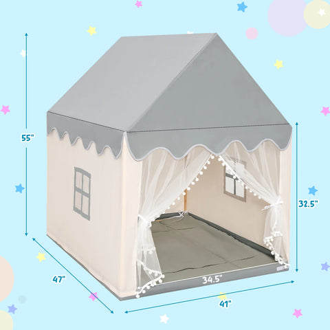 Kids Play Tent Large Playhouse Children Castle Fairy Tent Gift W/ Washable Mat