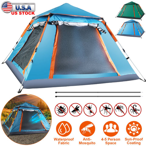 LakeForest 4-5 Person Camping Tent – Waterproof with Mosquito Nets (Blue)