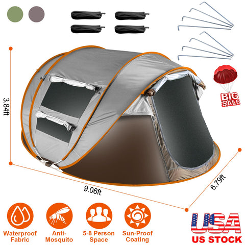 LakeForest 5-8 Person Pop Up Tent – Auto Setup Waterproof (Khaki)