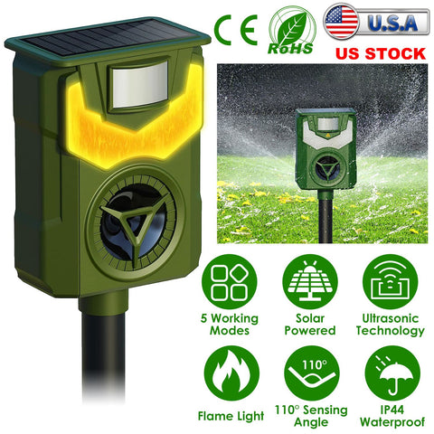 LakeForest Solar Animal Repeller with Flame Light – USB & PIR Sensor