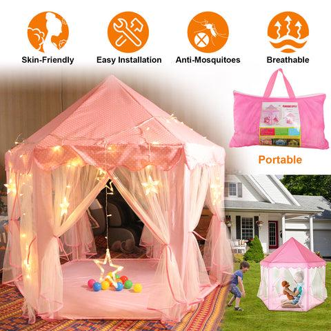 Kids Play Tents Princess for Girls Princess Castle Children Playhouse Indoor Outdoor Use w/ Carry Case