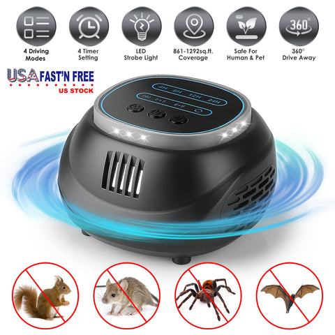 iMounTEK Ultrasonic Rodent Chaser – 4 Modes Strobe 1292 Sq Ft (Black)