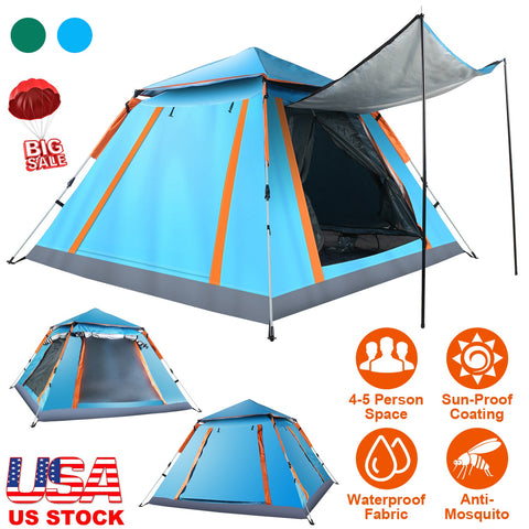 LakeForest 4-5 Person Camping Tent – Waterproof with Mosquito Nets (Blue)