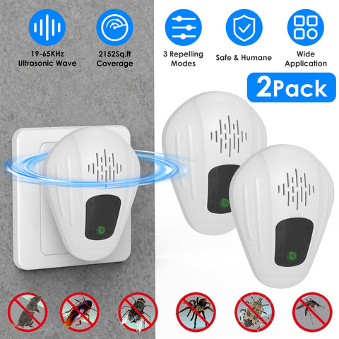 2 Pack Pest Control Device for Mosquitoes Cockroaches Rats Plug In Ultrasonic Insect Repellent Indoor for Bedroom Garage Warehouse Office