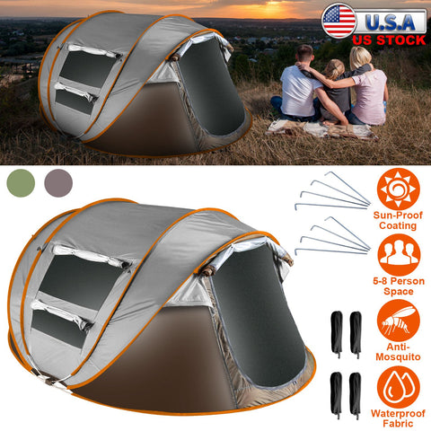 LakeForest 5-8 Person Pop Up Tent – Auto Setup Waterproof (Khaki)