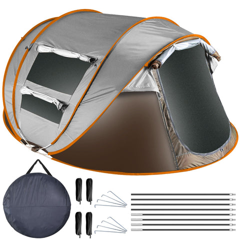 LakeForest 5-8 Person Pop Up Tent – 4 Poles Waterproof (Khaki)