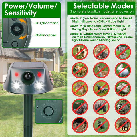 LakeForest Solar Ultrasonic Animal Repeller – 3 Modes Motion Sensor & Vibration