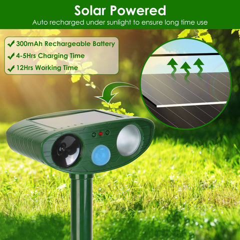 Solar Ultrasonic Animal Repeller PIR Sensor with Flashing Light