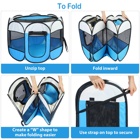 Portable Foldable Pet Tent Exercise Pen Kennel Removable Zipper Top and Bottom Water Resistant Indoor Outdoor Use For Dogs Cats Other Pets