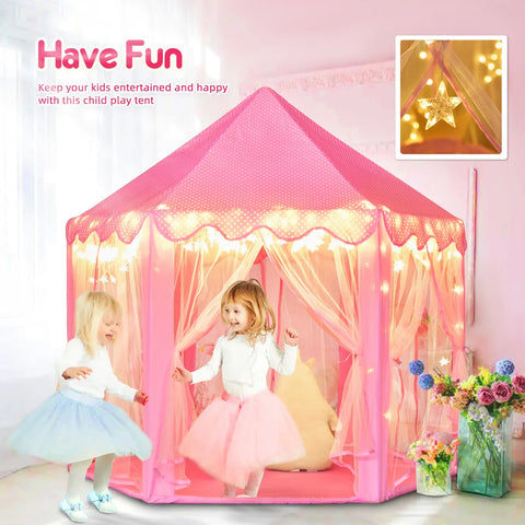 Princess Castle Play Tent for Toddlers Girls Hexagon Playhouse with Star Lights Indoor Polyester Toys