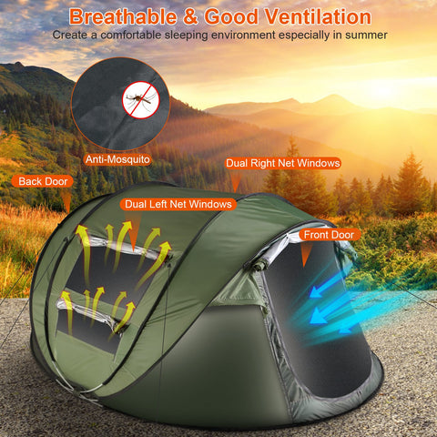 LakeForest 5-8 Person Pop Up Tent – Auto Setup Waterproof (Khaki)