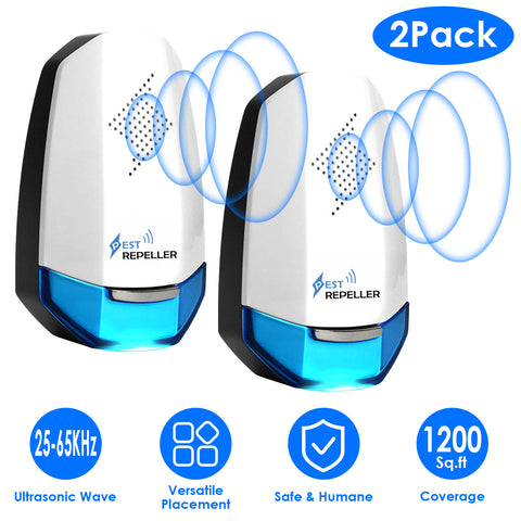 iMounTEK 2-Pack Ultrasonic Pest Repeller with Night Light – White