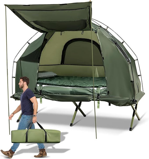 Foldable Camping Tent - 5-in-1 2-Person Outdoor Tent Cot with Air Mattress and Sleeping Bag