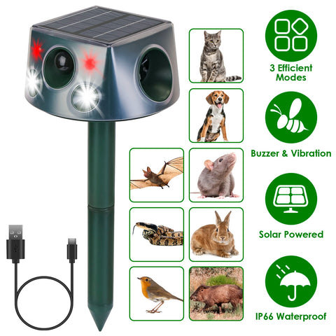 LakeForest Solar Ultrasonic Animal Repeller – 3 Modes Motion Sensor & Vibration