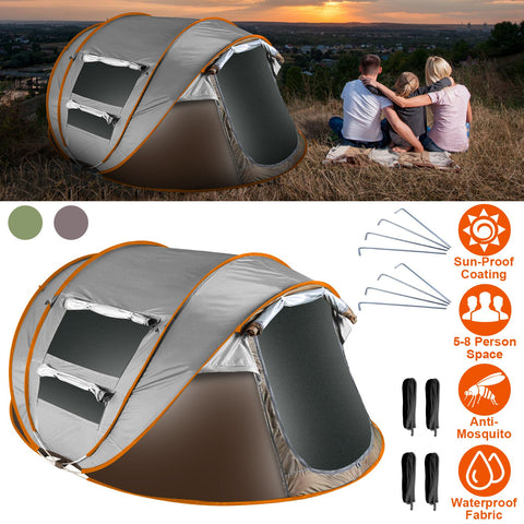 LakeForest 5-8 Person Pop Up Tent – Auto Setup Waterproof (Khaki)
