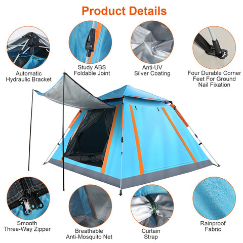 LakeForest 4-5 Person Camping Tent – Waterproof with Mosquito Nets (Blue)
