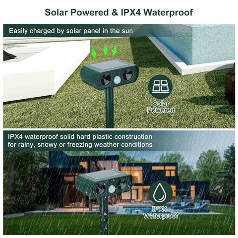 Solarek Ultrasonic Animal Repeller – Solar Powered IPX4 Waterproof